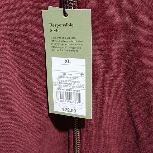 Men's Burgundy Zip-Up Hoodie,Size: XL, Nwt - Picture 8 of 8